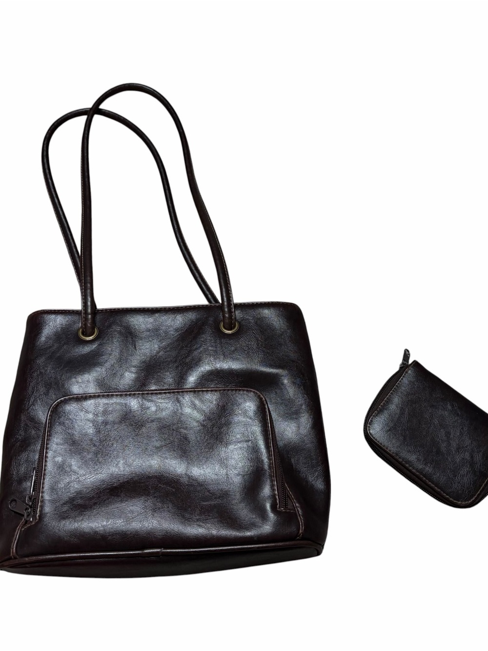 Vegan Black Leather Shoulder Bag Purse with Pockets Zipper Retro Boho Casual